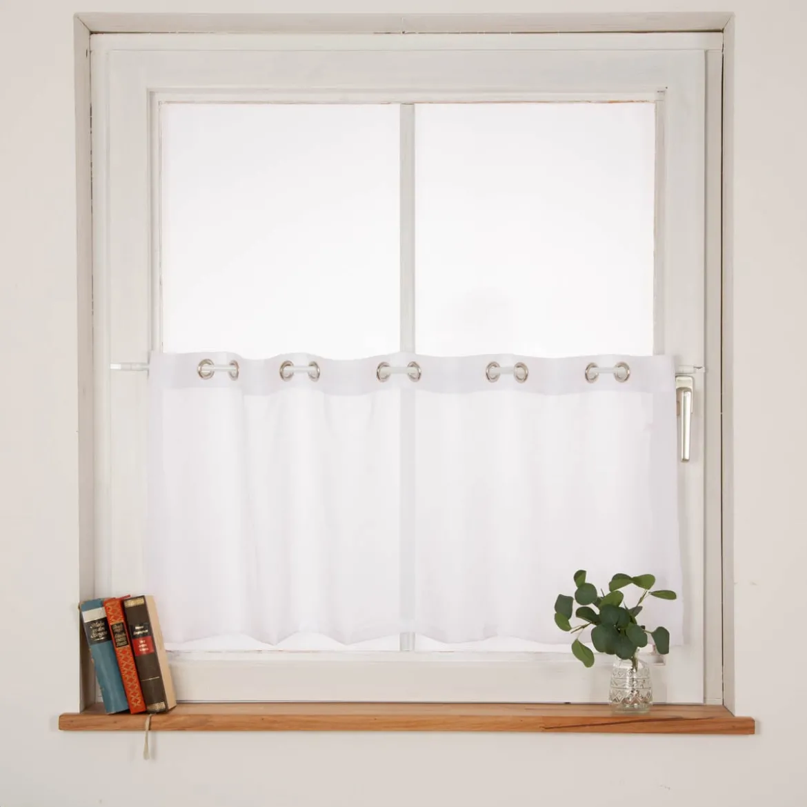 Scheibengardine mit Ösen uni Voile weiß 50x145cm (HxB)