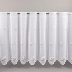 Scheibengardinen Meterware nähfrei Stickerei Blumen weiß 60cm Höhe