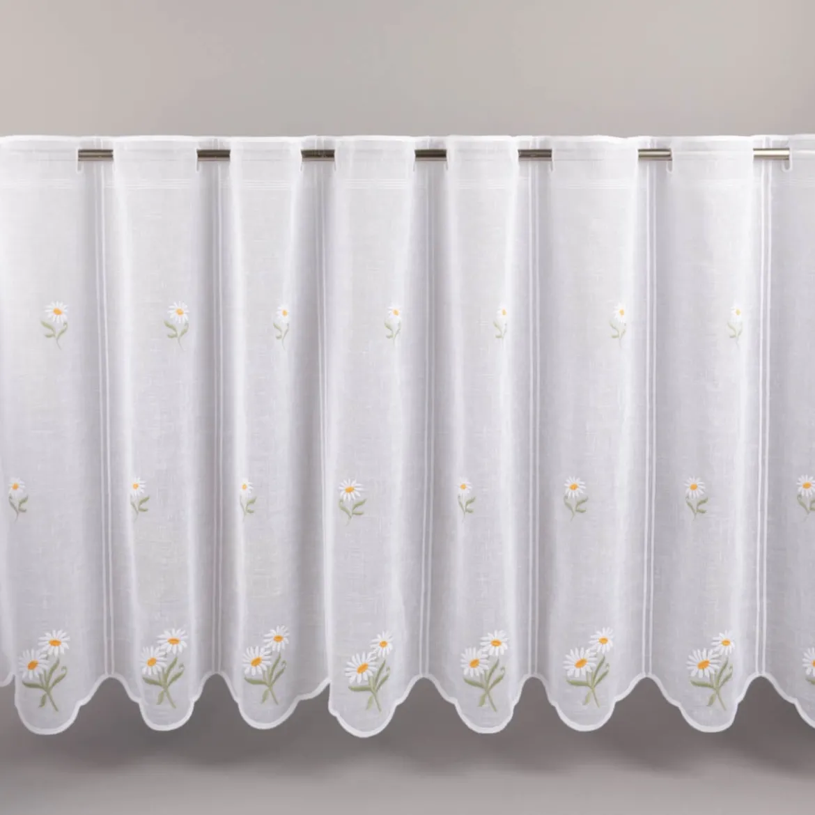 Scheibengardinen Meterware nähfrei Stickerei Blumen weiß 60cm Höhe