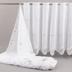 Scheibengardinen Meterware nähfrei Stickerei Blumen weiß 60cm Höhe