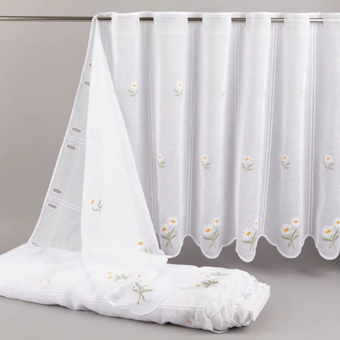 Scheibengardinen Meterware nähfrei Stickerei Blumen weiß 60cm Höhe