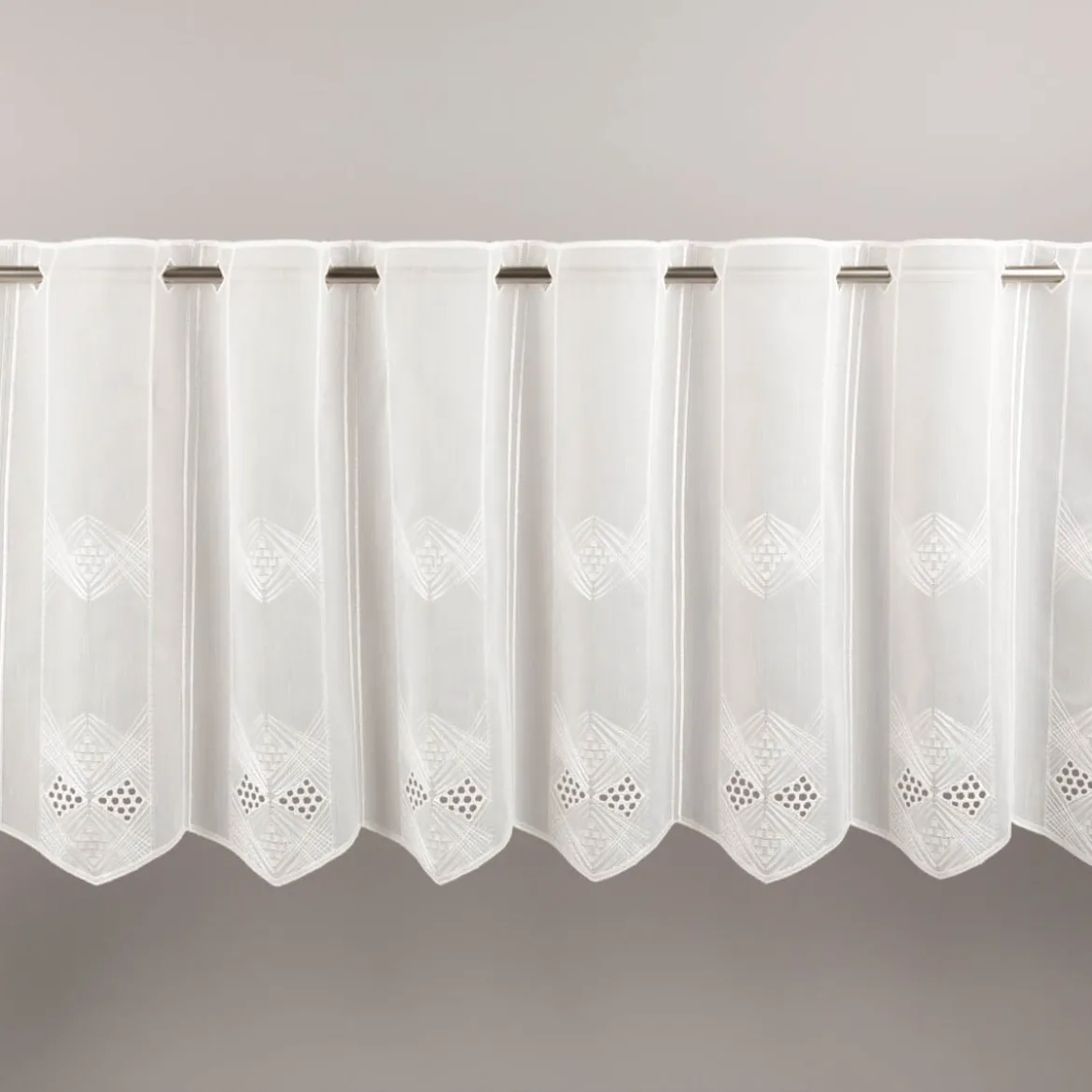 Scheibengardinen Meterware nähfrei Voile Stickerei Abstrakt wollweiß 45cm Höhe