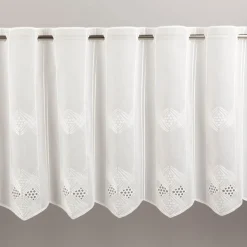 Scheibengardinen Meterware nähfrei Voile Stickerei Abstrakt wollweiß 45cm Höhe