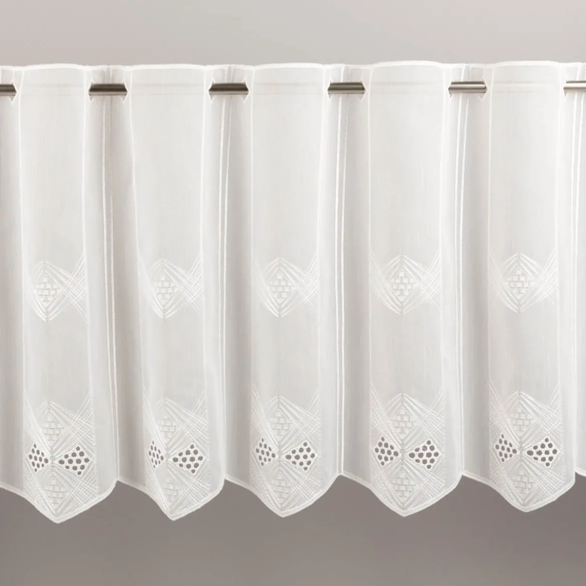 Scheibengardinen Meterware nähfrei Voile Stickerei Abstrakt wollweiß 45cm Höhe