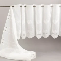 Scheibengardinen Meterware nähfrei Voile Stickerei Abstrakt wollweiß 45cm Höhe