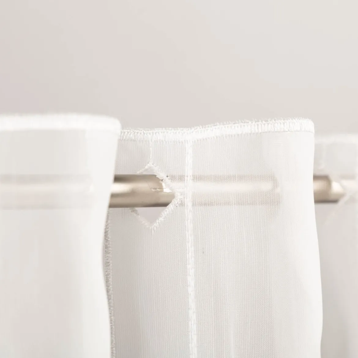 Scheibengardinen Meterware nähfrei Voile Stickerei Abstrakt wollweiß 60cm Höhe