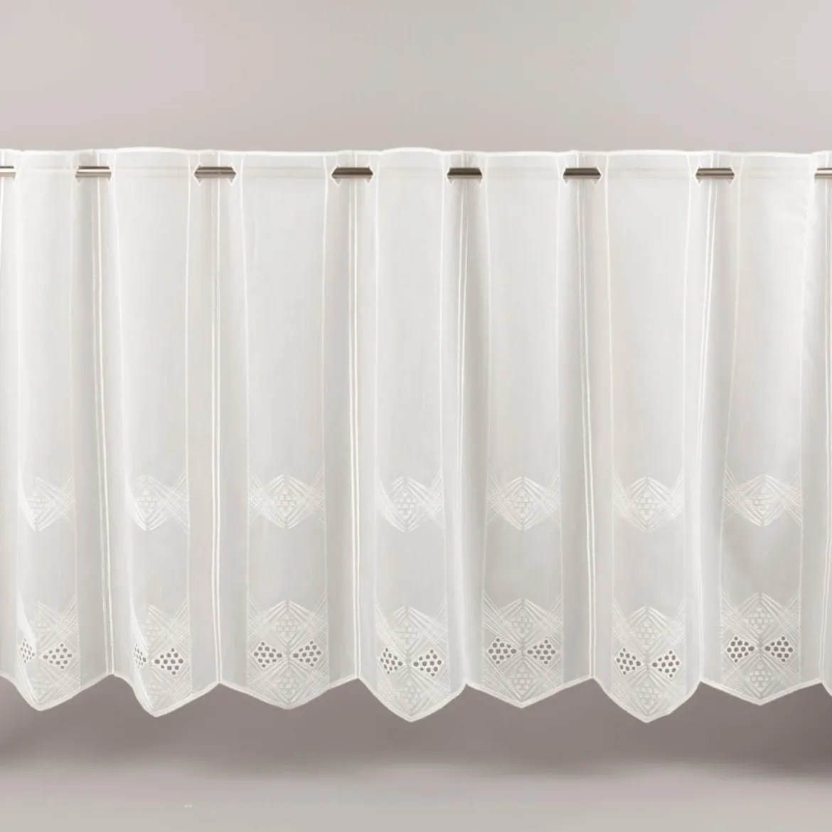Scheibengardinen Meterware nähfrei Voile Stickerei Abstrakt wollweiß 60cm Höhe