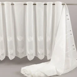 Scheibengardinen Meterware nähfrei Voile Stickerei Abstrakt wollweiß 60cm Höhe