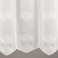 Scheibengardinen Meterware nähfrei Voile Stickerei Abstrakt wollweiß 60cm Höhe