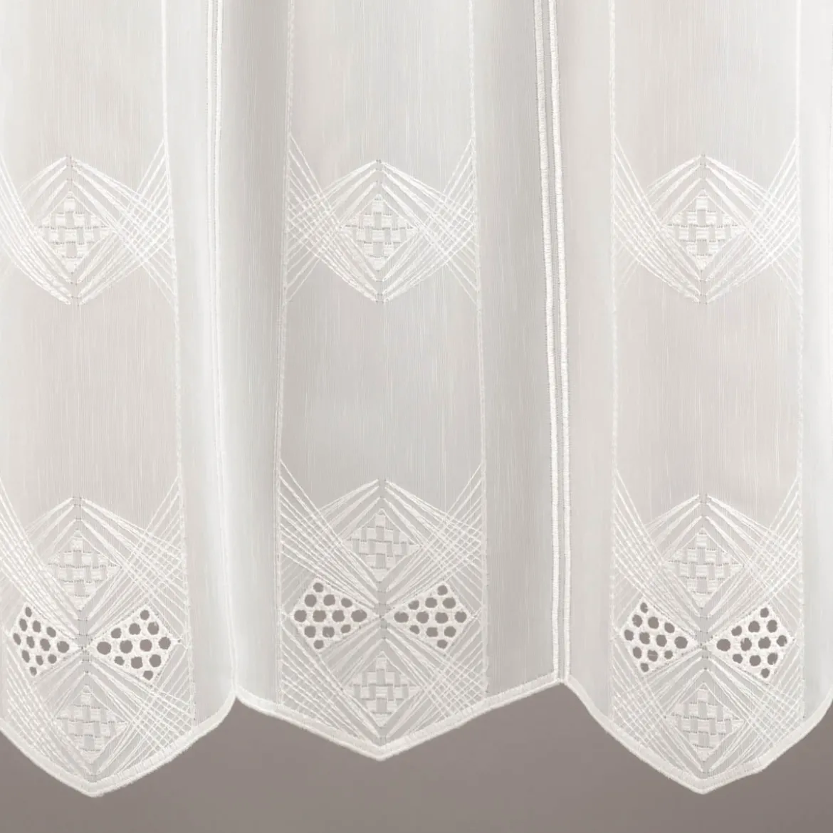 Scheibengardinen Meterware nähfrei Voile Stickerei Abstrakt wollweiß 60cm Höhe