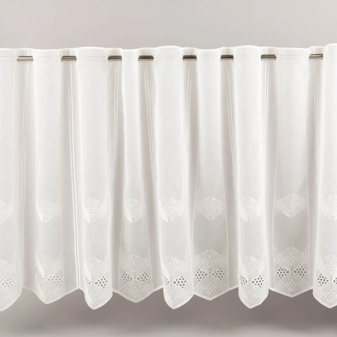 Scheibengardinen Meterware nähfrei Voile Stickerei Abstrakt wollweiß 60cm Höhe