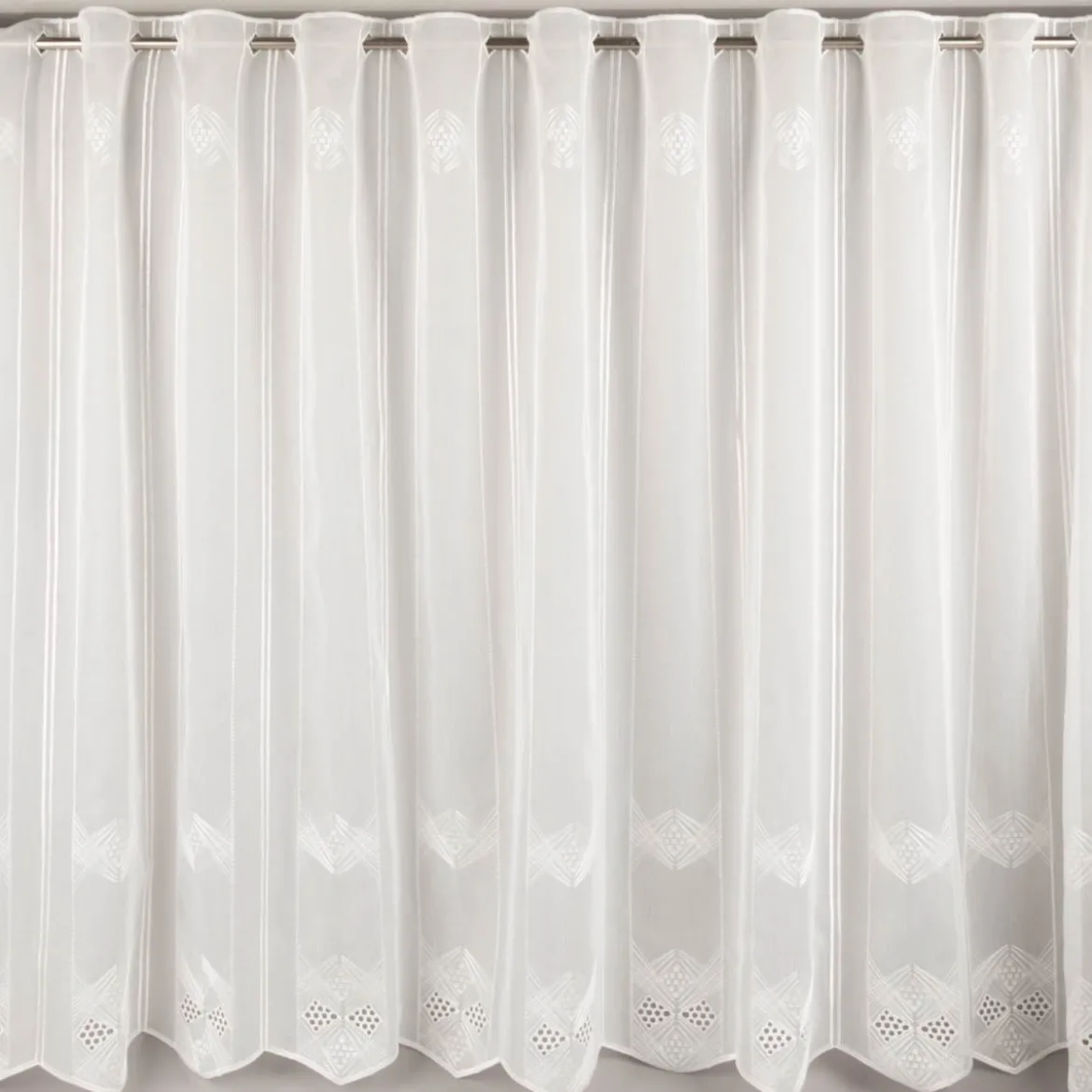 Scheibengardinen Meterware nähfrei Voile Stickerei Abstrakt wollweiß 100cm Höhe