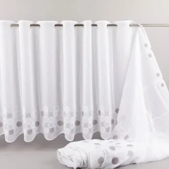 Scheibengardinen Meterware nähfrei Voile Stickerei Kreise weiß grün grau 60cm Höhe