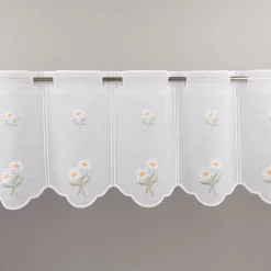 Scheibengardinen Meterware nähfrei Stickerei Blumen weiß 30cm Höhe