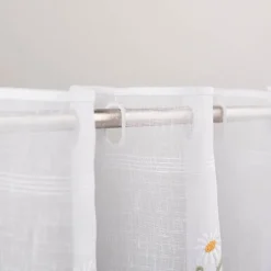 Scheibengardinen Meterware nähfrei Stickerei Blumen weiß 30cm Höhe