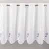 Scheibengardinen Meterware nähfrei Stickerei Voile Blumen weiß blau 45cm Höhe