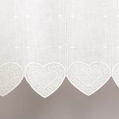 Scheibengardinen Meterware nähfrei Leinenstruktur Stickerei Herz Blümchen ecru 60cm Höhe