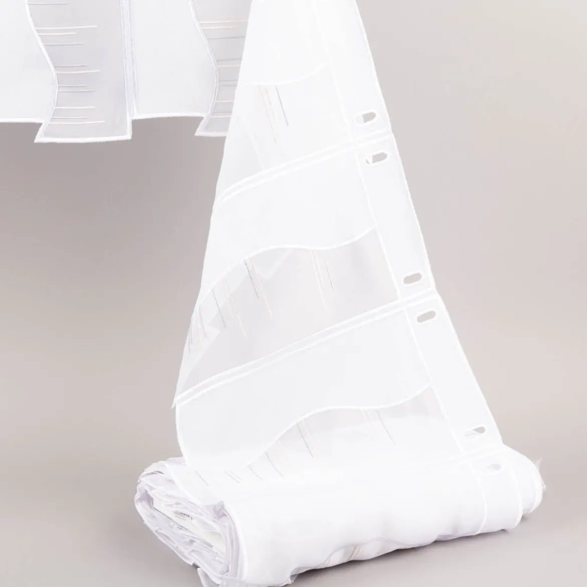 Scheibengardinen Meterware nähfrei Organza Stickerei abstrakt weiß beige grau 30cm Höhe