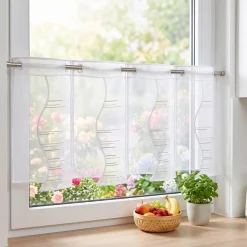 Scheibengardinen Meterware nähfrei Organza Stickerei abstrakt weiß beige grau 30cm Höhe