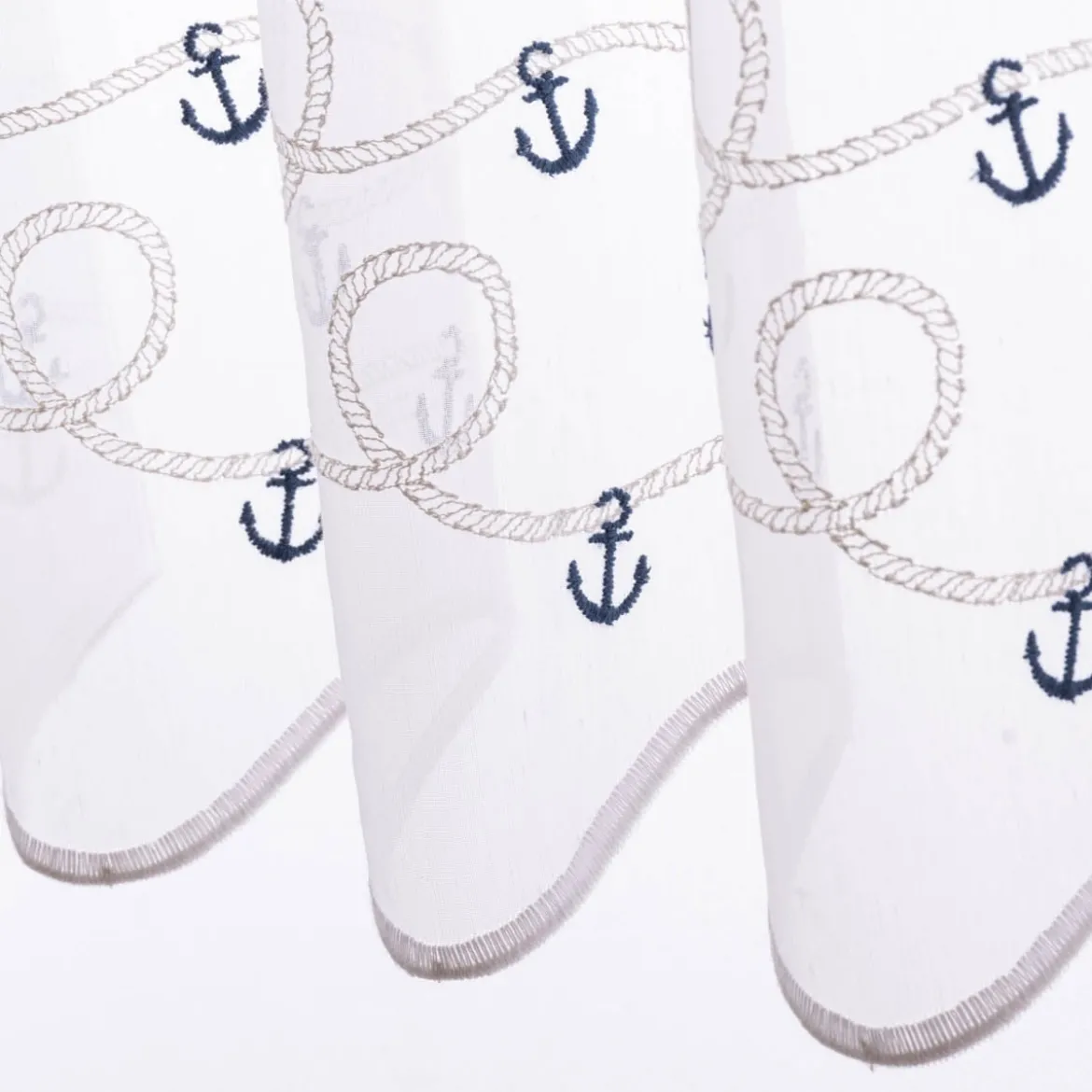 Scheibengardinen Meterware nähfrei Stickerei Voile maritim Anker weiß blau 30cm Höhe