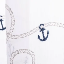 Scheibengardinen Meterware nähfrei Stickerei Voile maritim Anker weiß blau 30cm Höhe