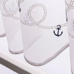 Scheibengardinen Meterware nähfrei Stickerei Voile maritim Anker weiß blau 45cm Höhe