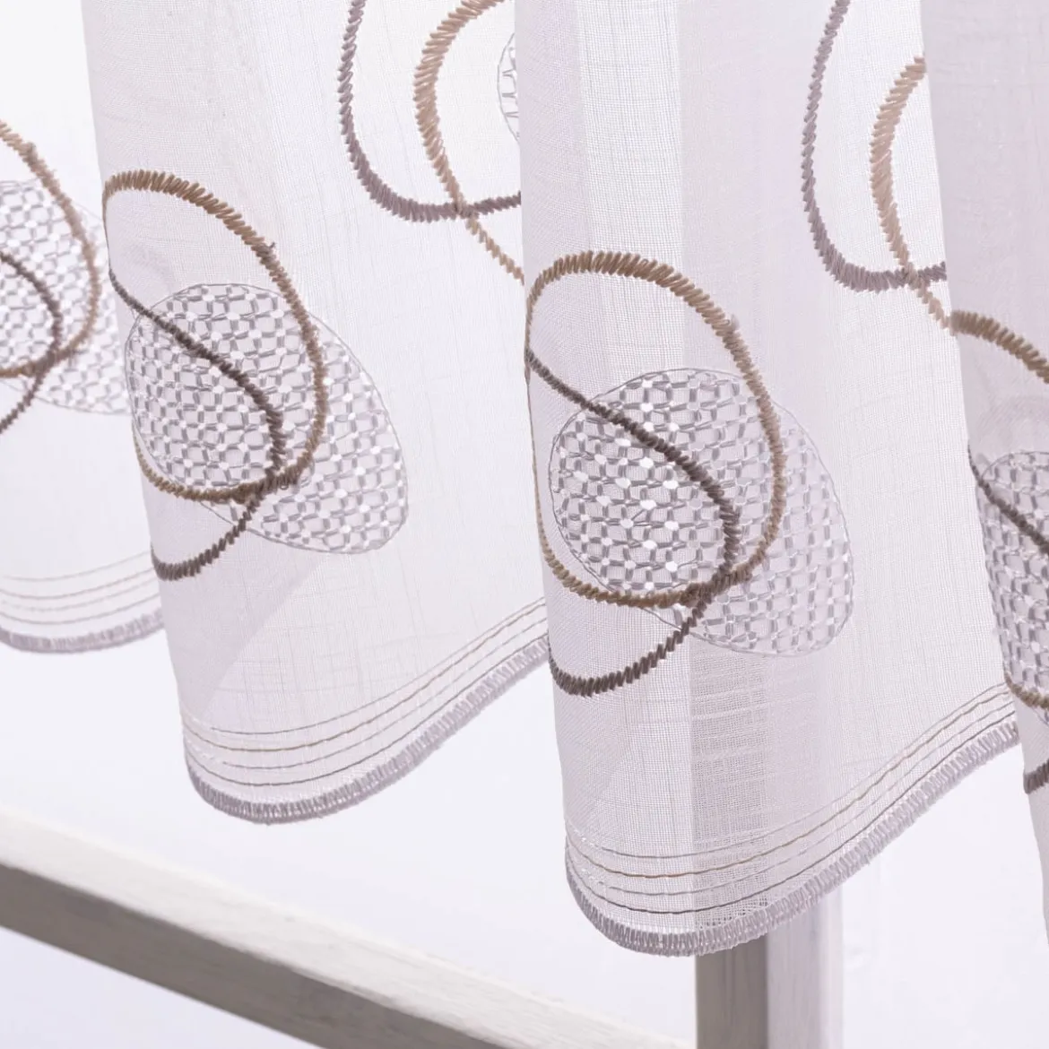 Scheibengardinen Meterware nähfrei Stickerei Voile abstrakt weiß beige 45cm Höhe