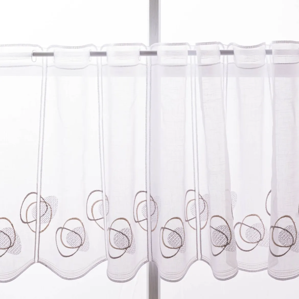 Scheibengardinen Meterware nähfrei Stickerei Voile abstrakt weiß beige 45cm Höhe