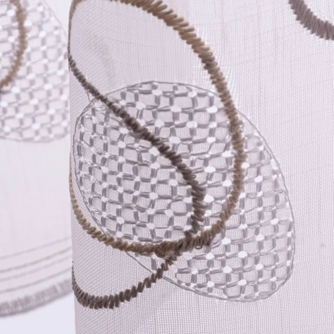 Scheibengardinen Meterware nähfrei Stickerei Voile abstrakt weiß beige 45cm Höhe