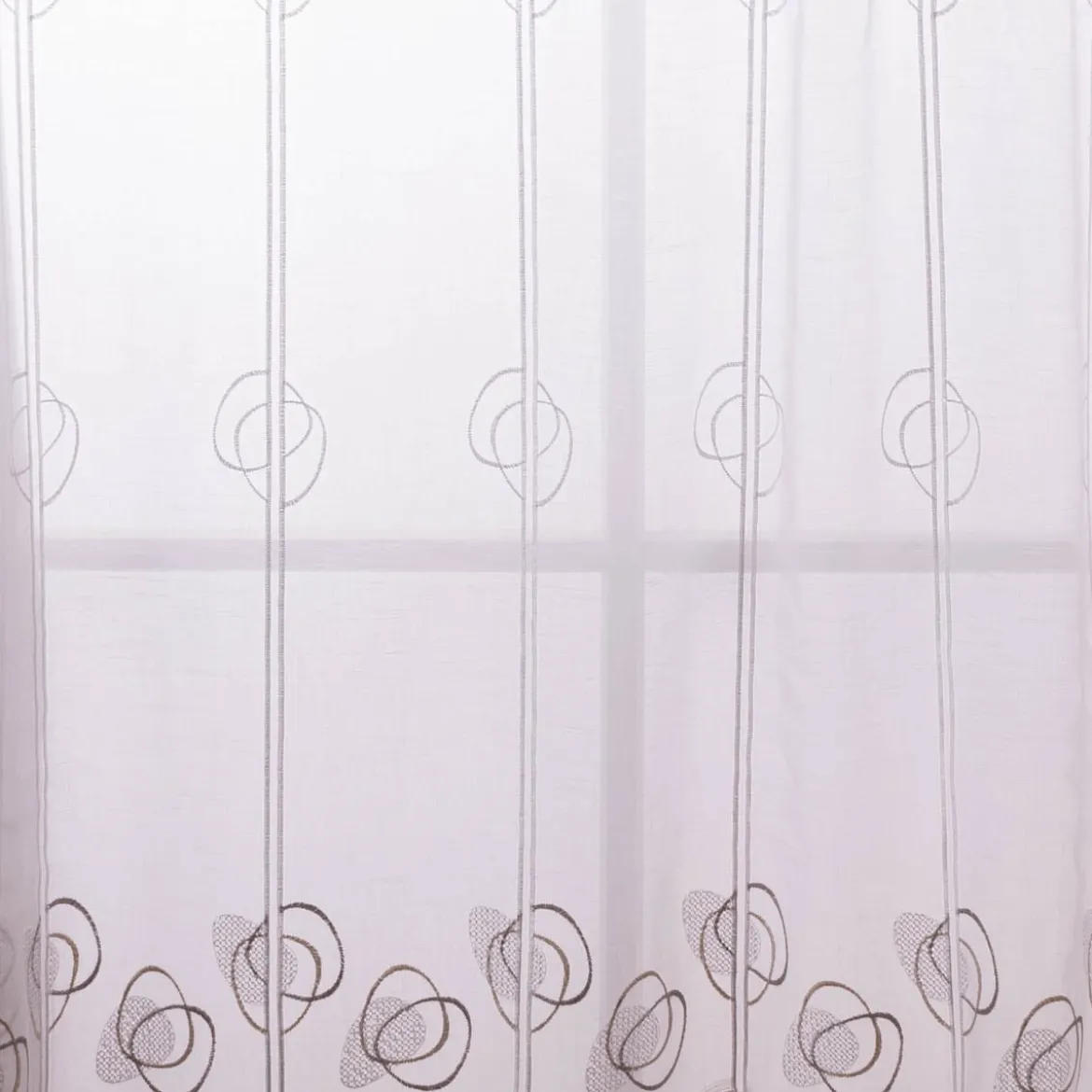 Scheibengardinen Meterware nähfrei Stickerei Voile abstrakt weiß beige 90cm Höhe