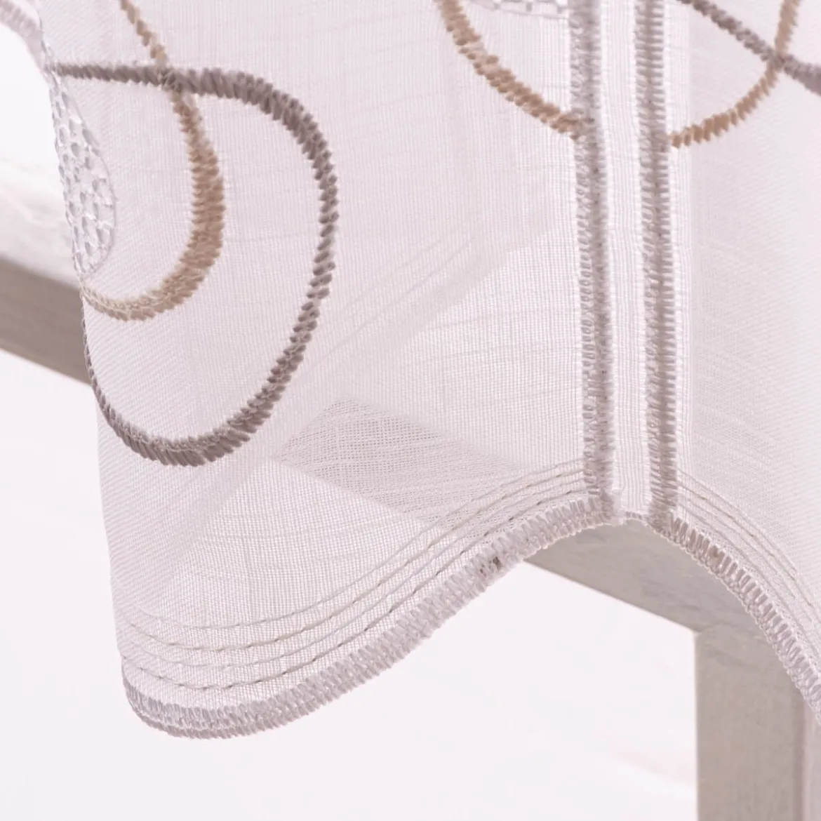 Scheibengardinen Meterware nähfrei Stickerei Voile abstrakt weiß beige 90cm Höhe