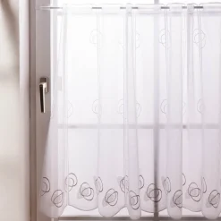 Scheibengardinen Meterware nähfrei Stickerei Voile abstrakt weiß beige 90cm Höhe