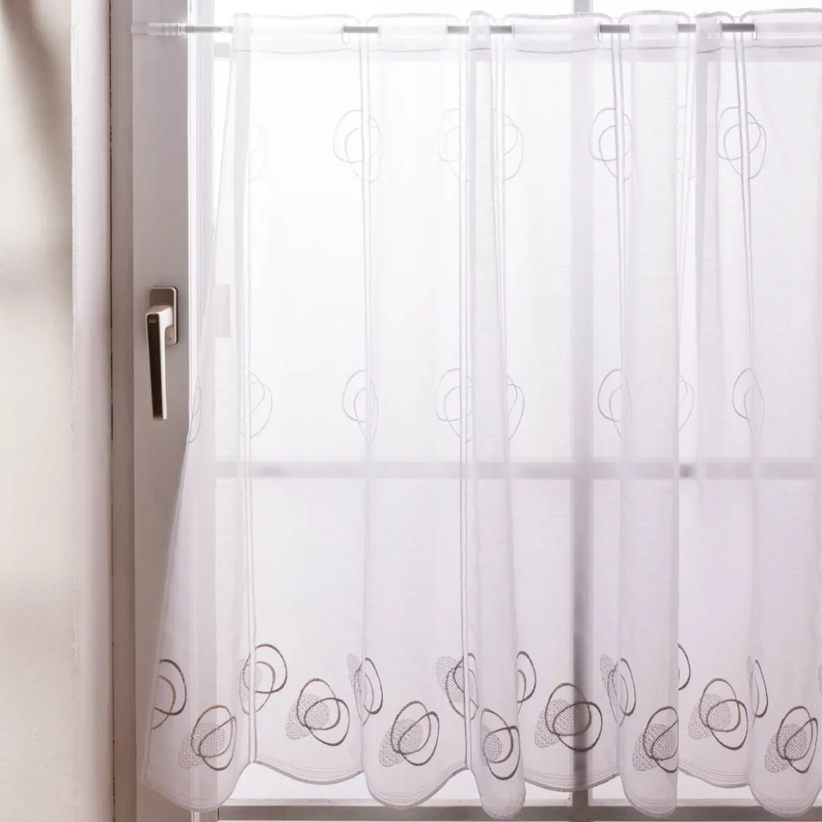 Scheibengardinen Meterware nähfrei Stickerei Voile abstrakt weiß beige 90cm Höhe