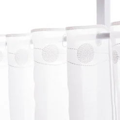 Scheibengardinen Meterware nähfrei Stickerei Kugeln wollweiß salbeigrün 45cm Höhe