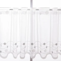 Scheibengardinen Meterware nähfrei Stickerei Kugeln wollweiß salbeigrün 45cm Höhe