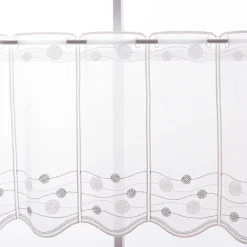 Scheibengardinen Meterware nähfrei Stickerei Kugeln wollweiß salbeigrün 45cm Höhe