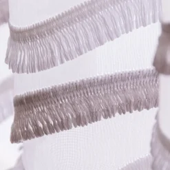 Scheibengardinen Meterware nähfrei Boho Fransen weiß grau 45cm Höhe