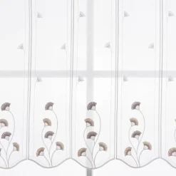 Scheibengardinen Meterware nähfrei Stickerei Fransen Blumen weiß grau beige 70cm Höhe