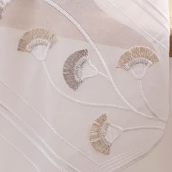 Scheibengardinen Meterware nähfrei Stickerei Fransen Blumen weiß grau beige 70cm Höhe
