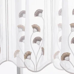 Scheibengardinen Meterware nähfrei Stickerei Fransen Blumen weiß grau beige 70cm Höhe