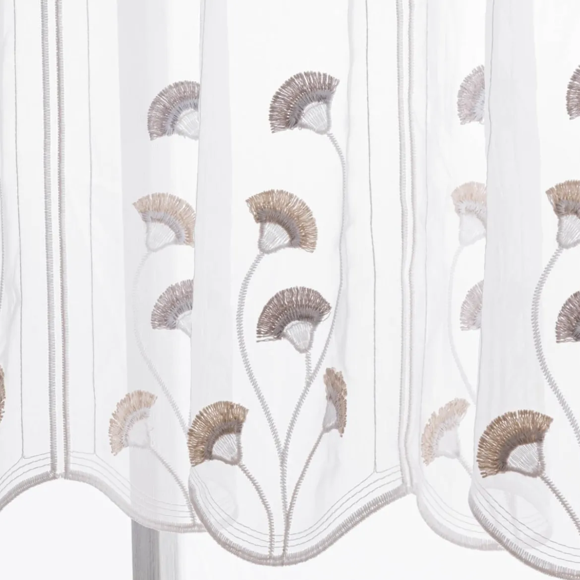 Scheibengardinen Meterware nähfrei Stickerei Fransen Blumen weiß grau beige 70cm Höhe