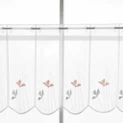 Scheibengardinen Meterware nähfrei Stickerei Voile Blumen weiß lachsrosa 45cm Höhe