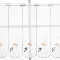 Scheibengardinen Meterware nähfrei Stickerei Voile Blumen weiß blau 60cm Höhe