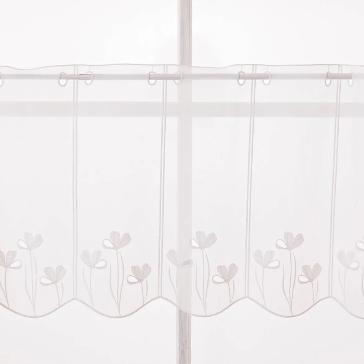 Scheibengardinen Meterware nähfrei Stickerei Voile Blumen weiß 45cm Höhe