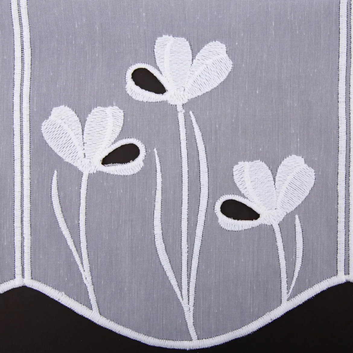 Scheibengardinen Meterware nähfrei Stickerei Voile Blumen weiß 45cm Höhe