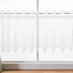 Scheibengardinen Meterware nähfrei Stickerei Pünktchen weiß 45cm Höhe