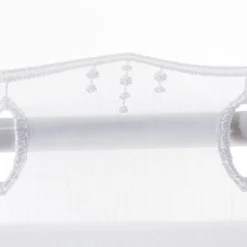 Scheibengardinen Meterware nähfrei Stickerei Pünktchen weiß 45cm Höhe