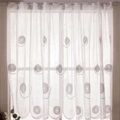Scheibengardinen Meterware nähfrei Spiralen weiß grau 100cm Höhe