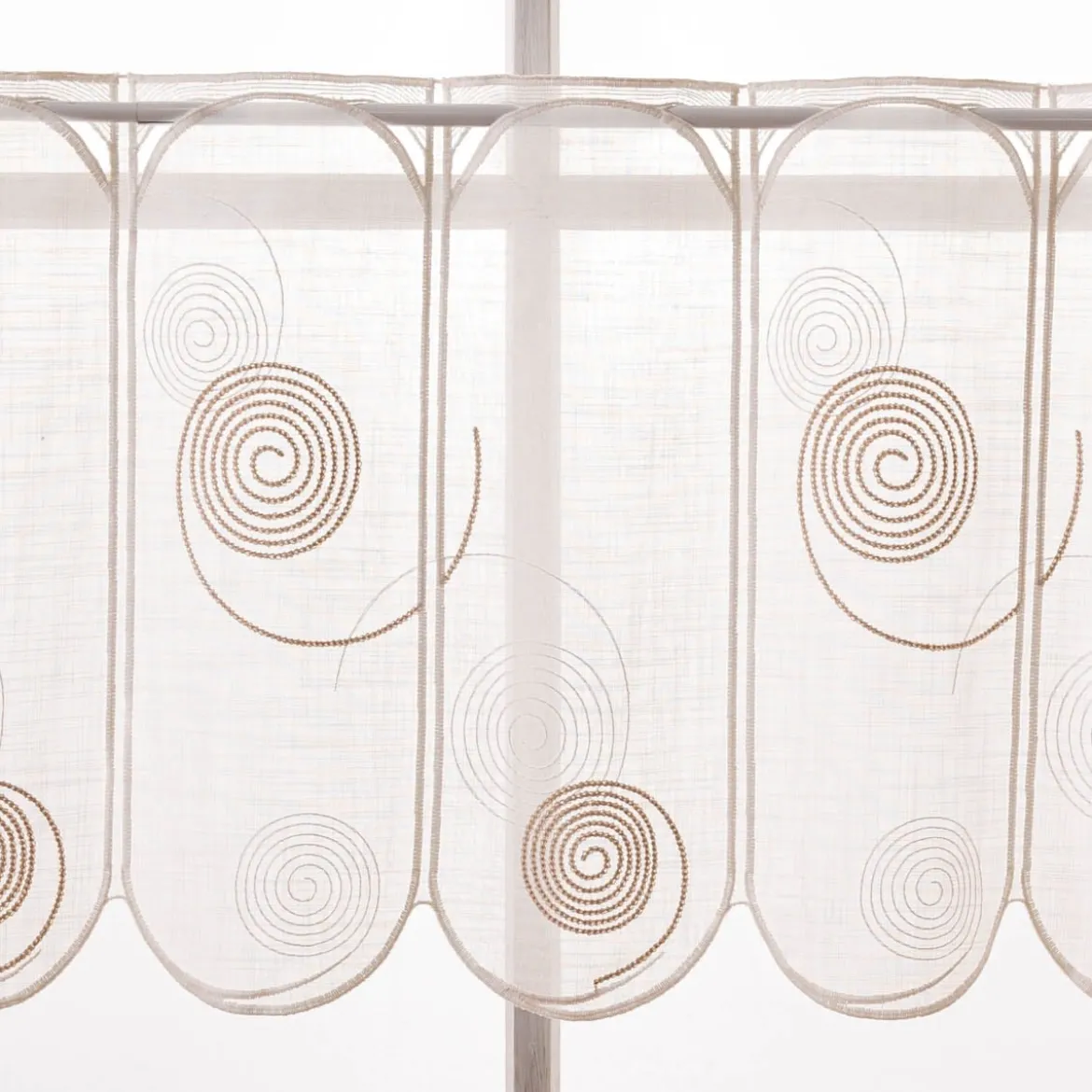 Scheibengardinen Meterware nähfrei Spiralen weiß beige 45cm Höhe