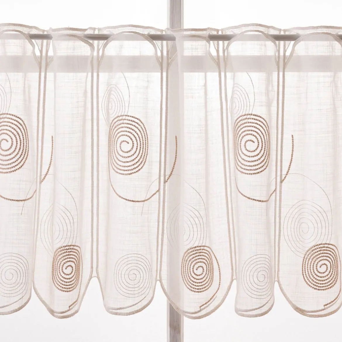 Scheibengardinen Meterware nähfrei Spiralen weiß beige 45cm Höhe